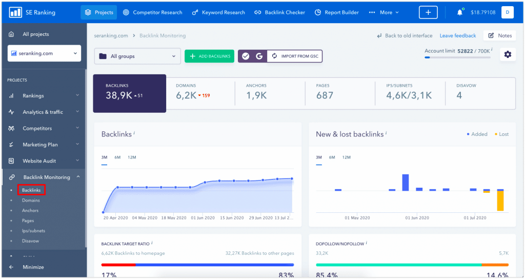 SE Ranking - Backlink analysis tool