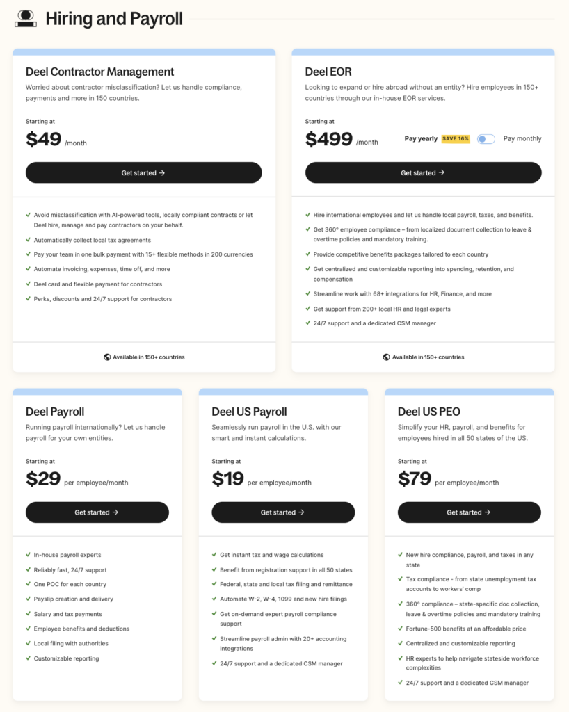 Deel pricing plans 