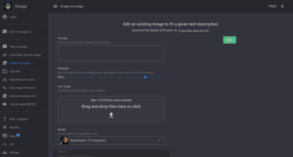 Dezgo AI Image-to-Image tool