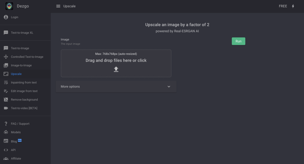 Dezgo AI upscaling tool