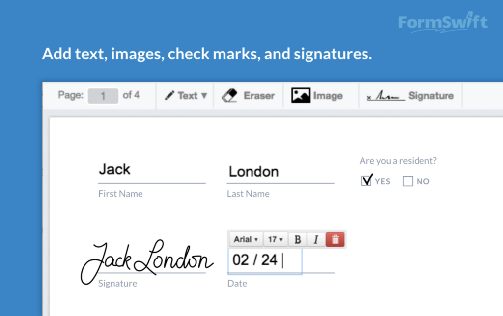 FormSwift's e-signature capability