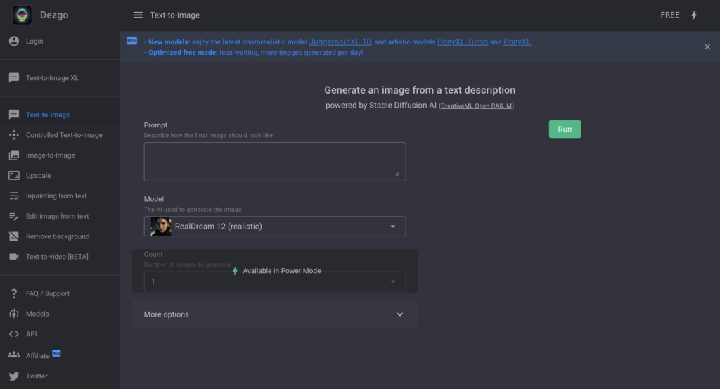 Dezgo AI Text-to-Image tool