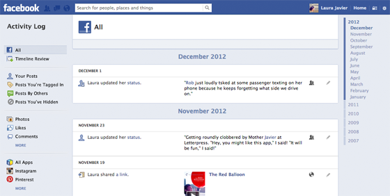 Facebook Activity Log!