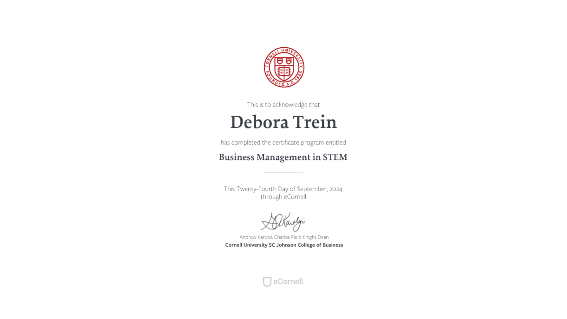 eCornell business management Certificate