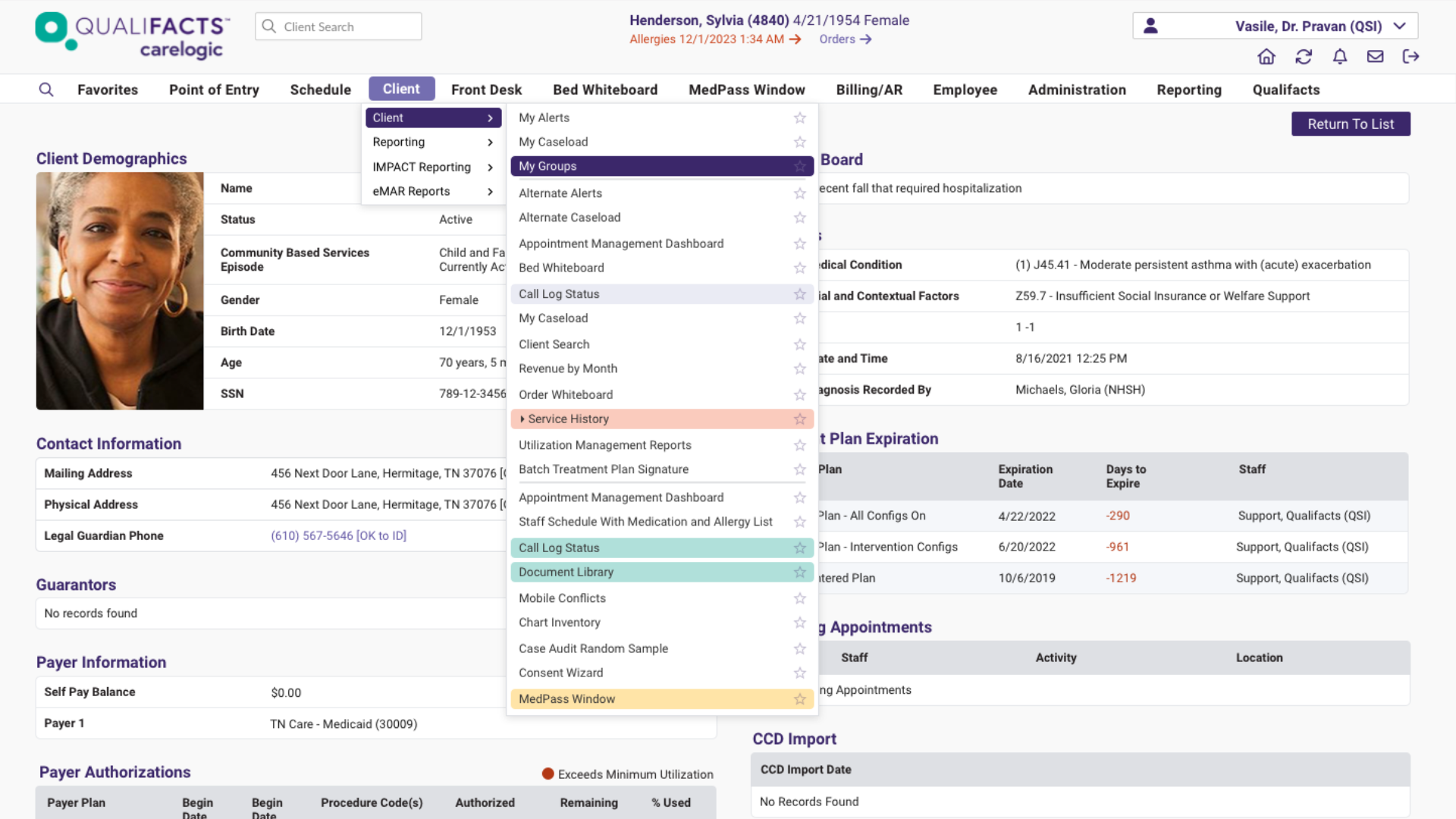 CareLogic Software's Interface