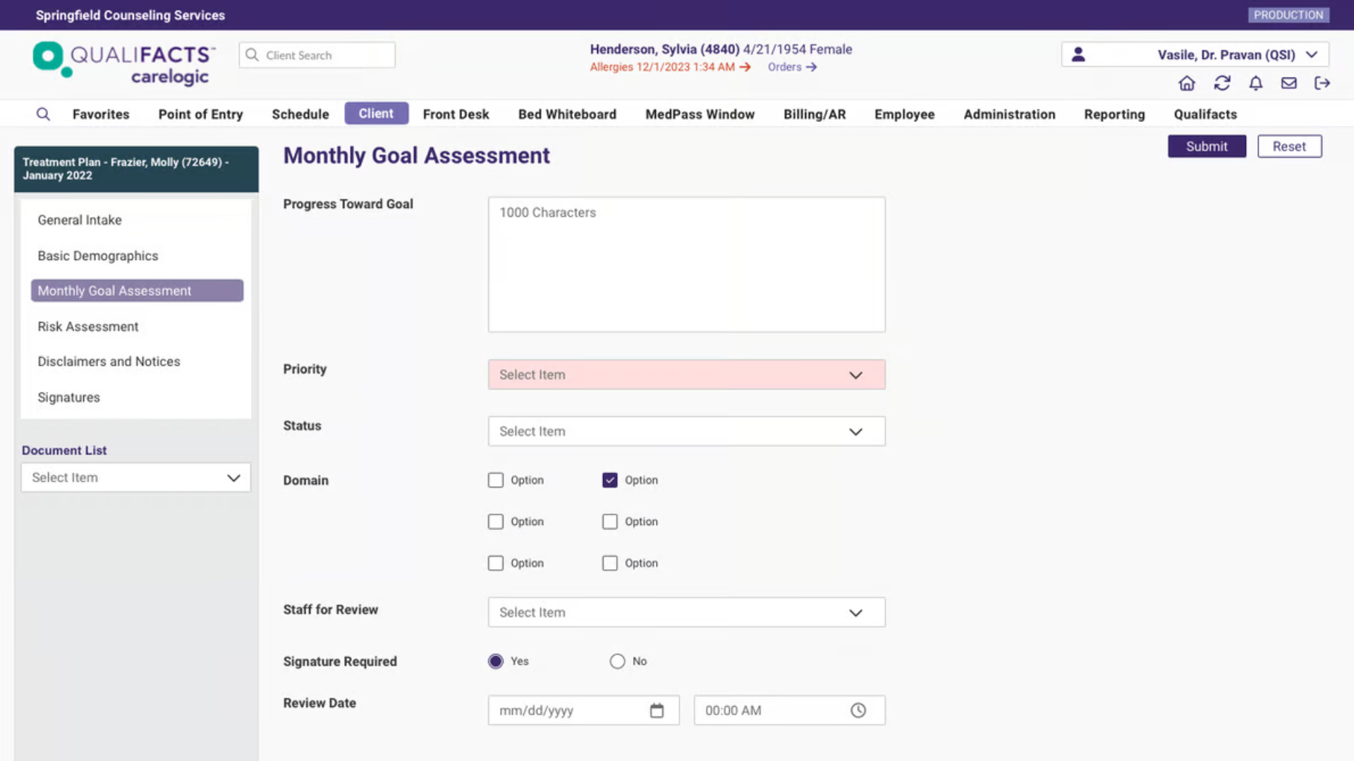  Key activities for client such as intake, scheduling, treatment planning,...