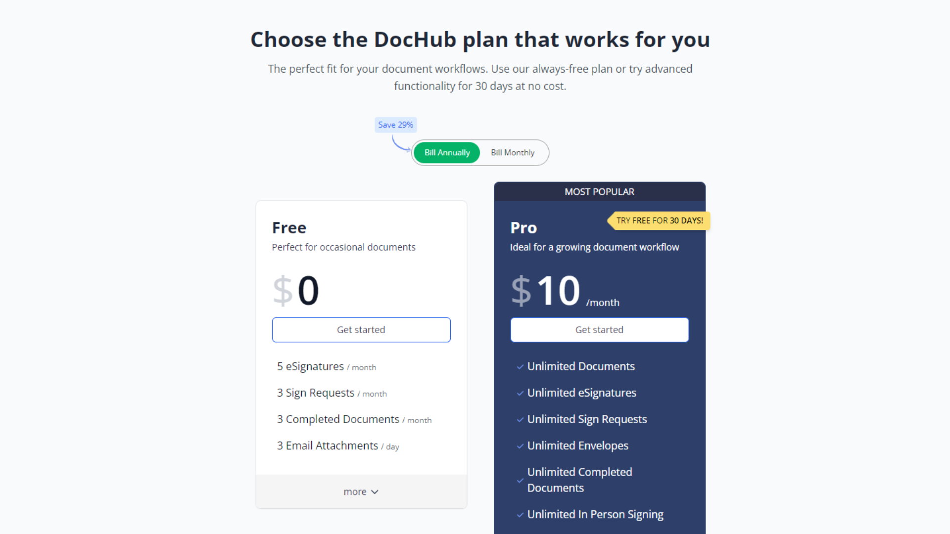 Pricing Information for DocHub