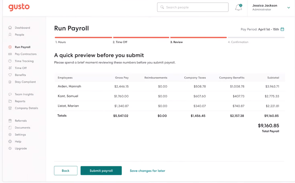 gusto 401k payroll integration